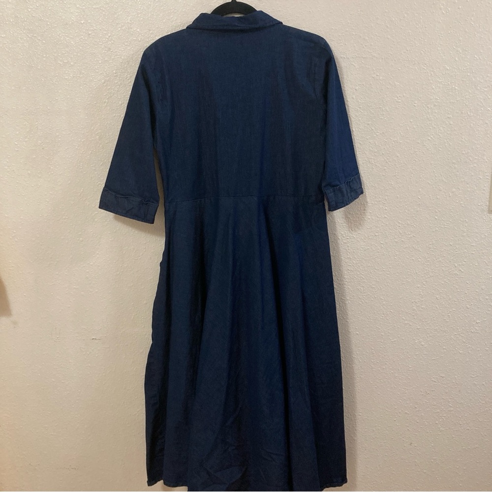 Blue Midi Polo Dress with Cuffed 3/4 Sleeves - Picture 9 of 13
